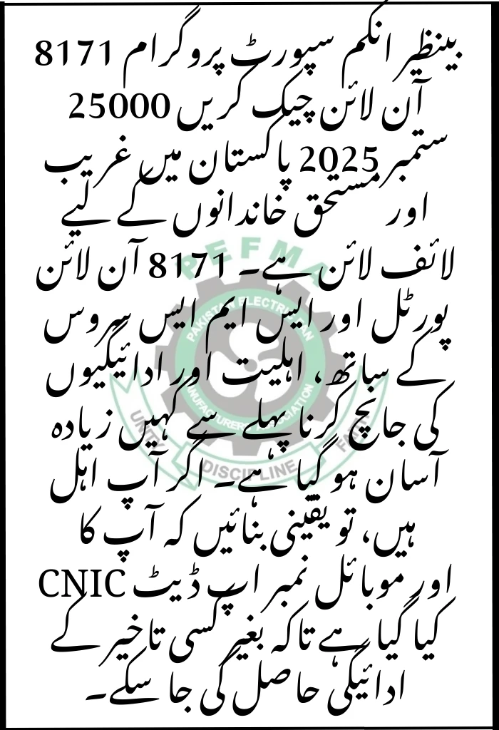 Benazir Income Support Programme 8171 Check Online 25000 September 2025